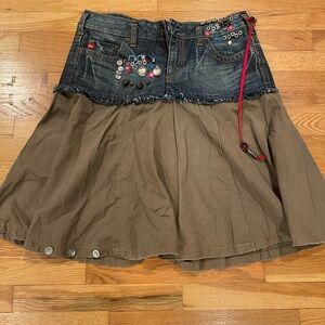Miss Sixty Denim and Khaki A-Line Skirt